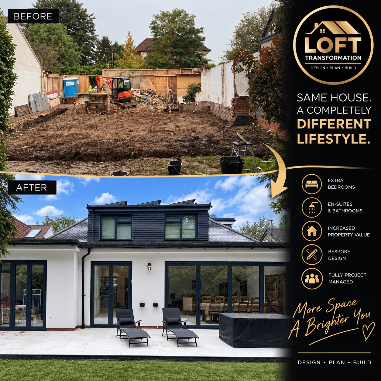 Before and after rear loft transformation