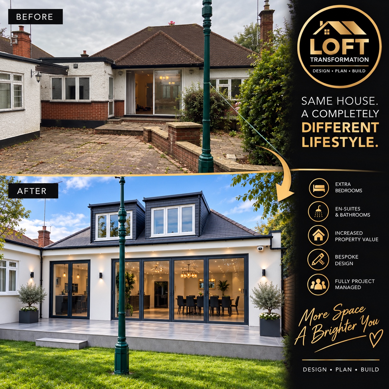 Before and after bungalow loft conversion