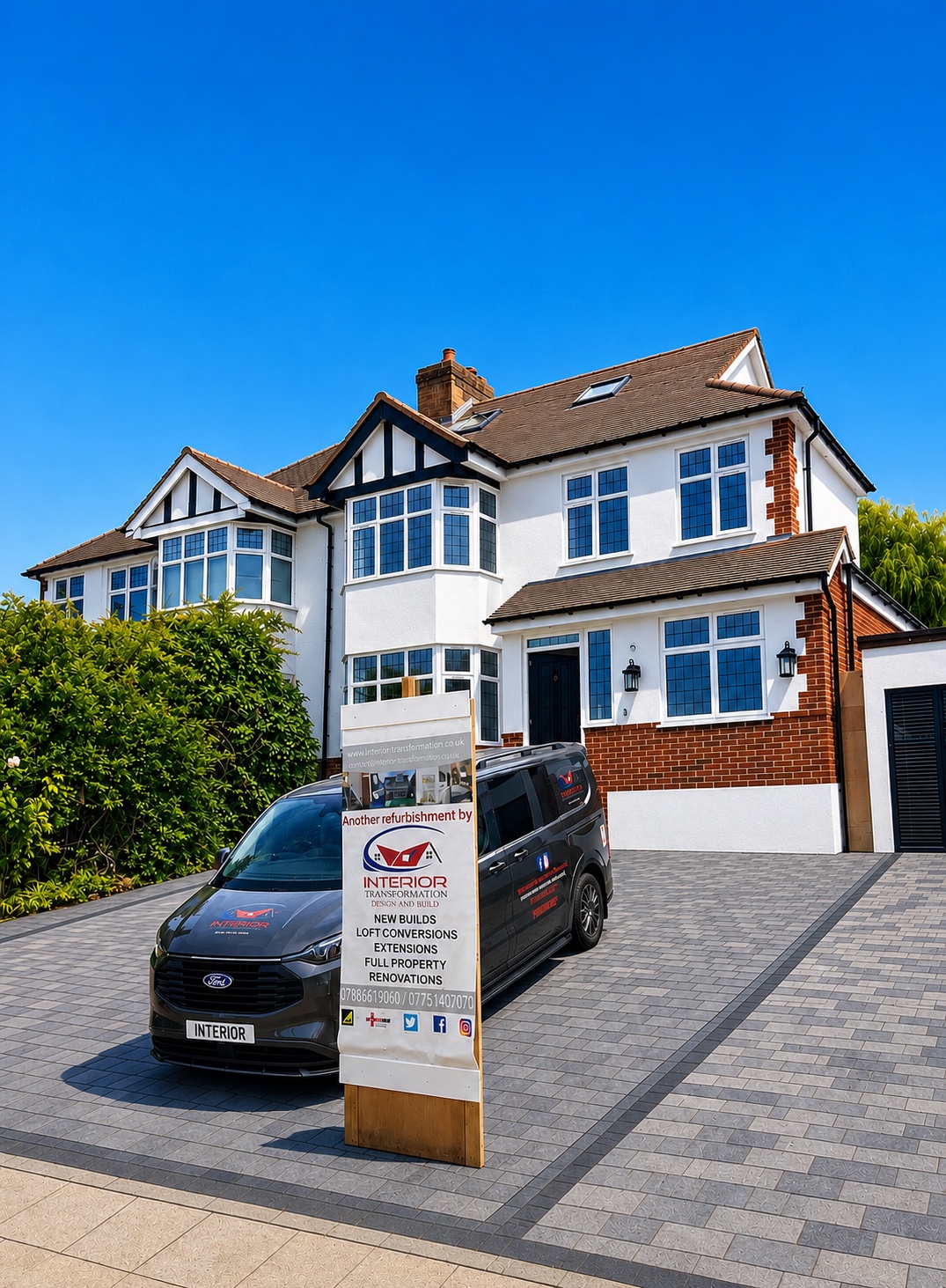 Completed Loft Transformation home with company van