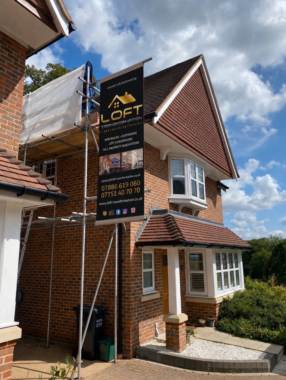 Loft conversion project with Loft Transformation site banner