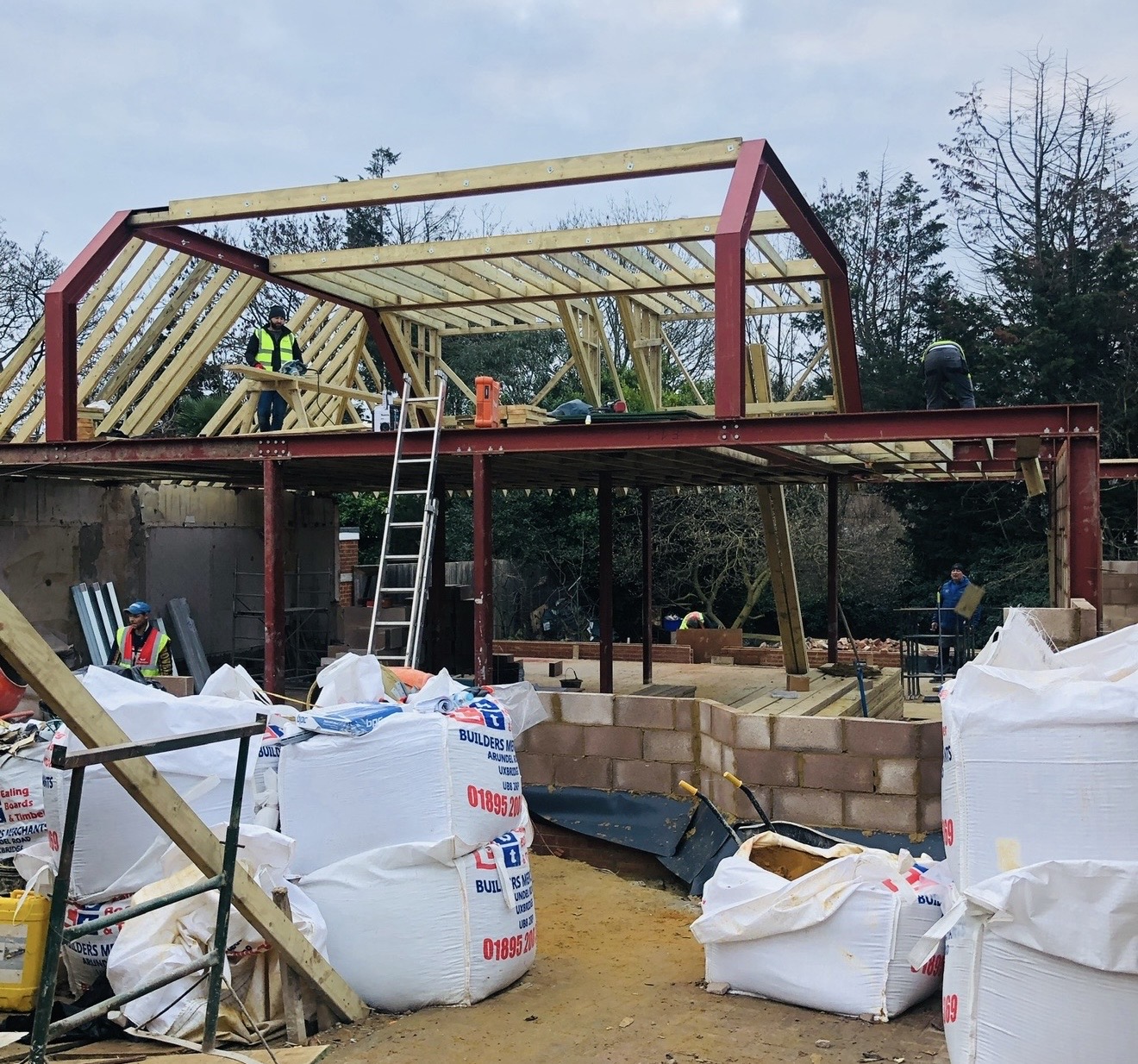 Loft conversion steel and timber construction in progress